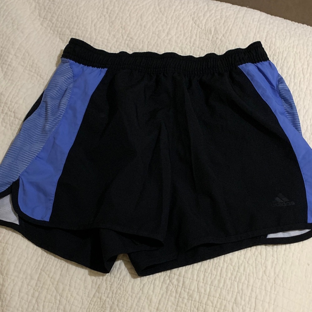 adidas Black Athletic Shorts with Blue Side Panels